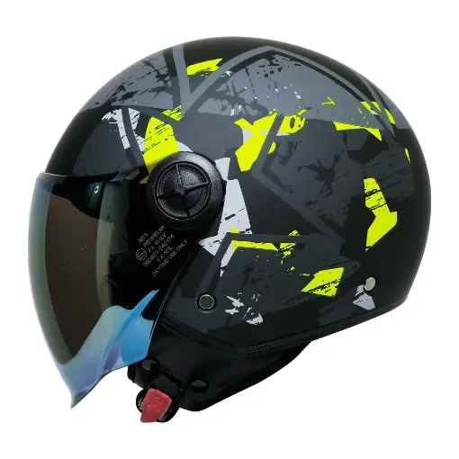 MTS FX 101 Neon Camo Yarım Camlı Motosiklet Kaskı - CE Onaylı Hafif ABS resmi