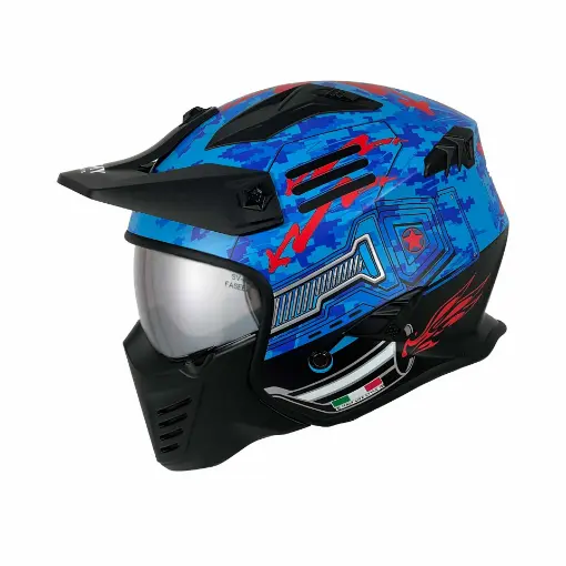 Sway SW X2 Tokyo Trooper Blue Red Modüler Kask - ECE 22.06 Double Vizör resmi