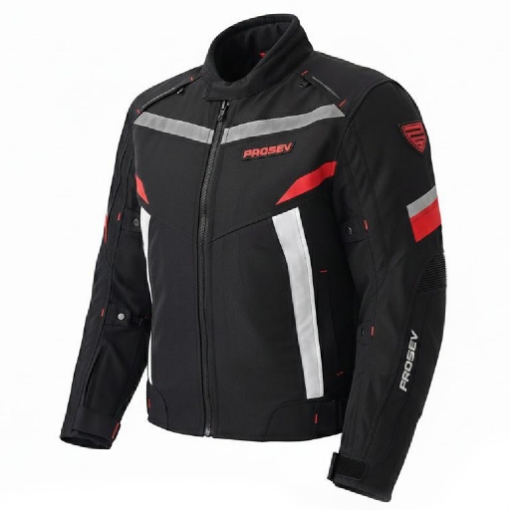 🏍️PROSEV JKT01 Black Red 4 Mevsim Motosiklet Montu – CE Korumalı, Reflektörlü ve Dayanıklı Tasarım resmi
