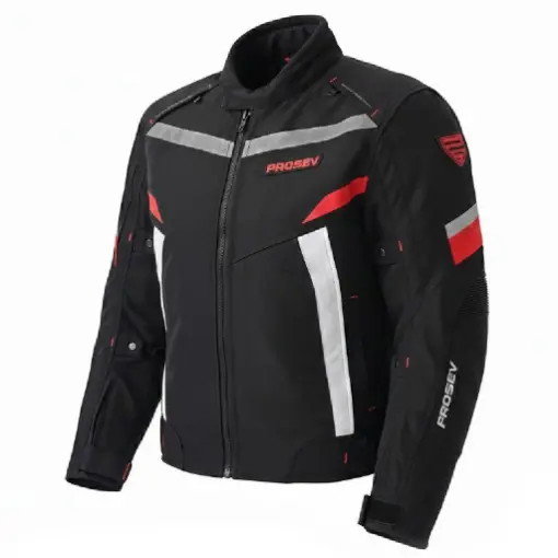 Prosev JKT01 Siyah Kırmızı 4 Mevsim Motosiklet Montu - CE Korumalı Reflektörlü resmi