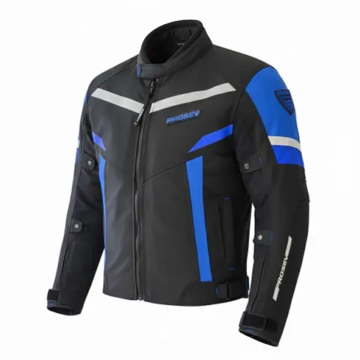 Prosev JKT01 Siyah Beyaz Mavi 4 Mevsim Motosiklet Montu - CE Korumalı Reflektörlü resmi