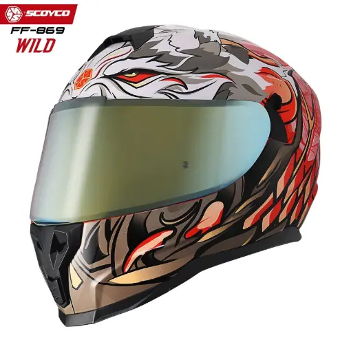 Scoyco 869 Wild Full Face Motosiklet Kaskı - Güneş Vizörlü Intercom Uyumlu resmi