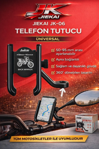 📱 Jiekai JK-06 Ayna Bağlantılı Alüminyum Telefon Tutucu – Sağlam ve Titreşimsiz Kullanım resmi