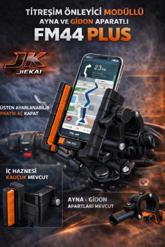📱 Jiekai FM-44 PLUS Turuncu Titreşim Modüllü Telefon Tutucu – Ayna & Gidon Bağlantılı resmi