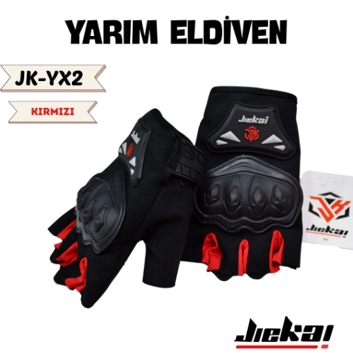 Jiekai JK-YX Kırmızı Yarım Parmak Motosiklet Eldiveni - Yazlık Konforlu resmi