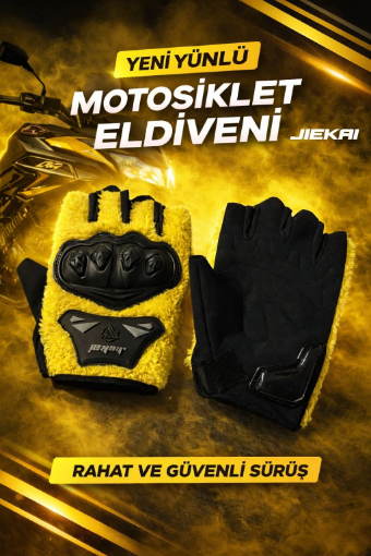 🧤 Jiekai JK Peluşlu Yarım Eldiven Korumalı Sarı – Sıcak Tutan ve Güvenli Sürüş resmi