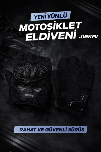 🧤 Jiekai JK Peluşlu Yarım Eldiven Korumalı Siyah– Sıcak Tutan ve Güvenli Sürüş resmi