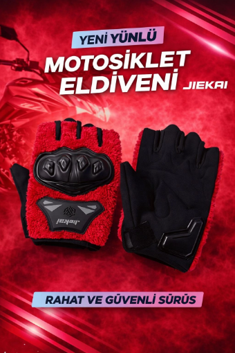 🧤 Jiekai JK Peluşlu Yarım Eldiven Korumalı Kırmızı– Sıcak Tutan ve Güvenli Sürüş resmi