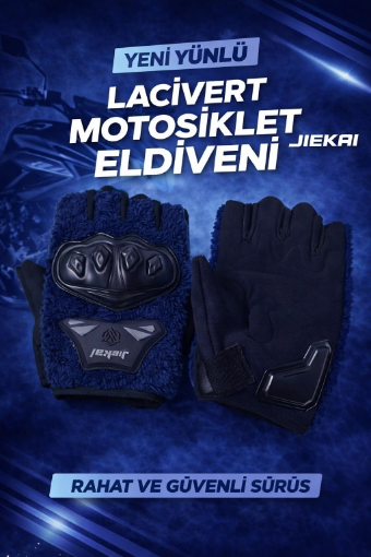 🧤 Jiekai JK Peluşlu Yarım Eldiven Korumalı Lacivert– Sıcak Tutan ve Güvenli Sürüş resmi