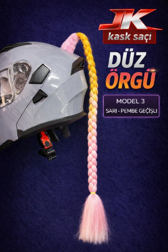 JIEKAI Kask Saçı Sarı-Pembe Geçişli Düz Örgü Model-03 resmi