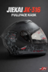 JIEKAI JK-316-2 Full Face Kask Mat Black Grey Savage resmi