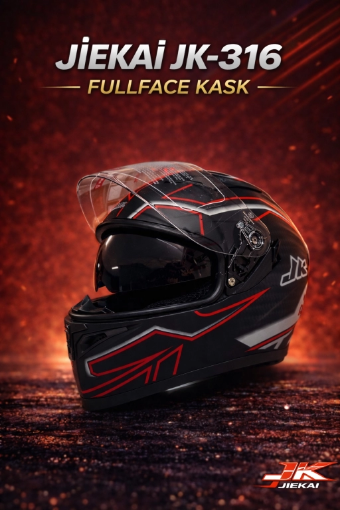 JIEKAI JK-316-6 Full Face Kask Mat Black Red Lines resmi